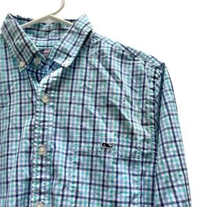 Vineyard Vines Slim Fit Tucker Shirt Blue White Plaid Cotton Men’s Small